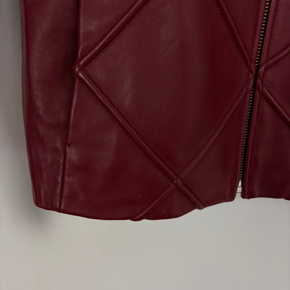 Mossimo Leather Jacket Red Genuine Leather Diamond Quilted Moto Biker Size Large - Picture 4 of 9